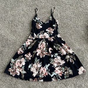 Floral printed navy dress